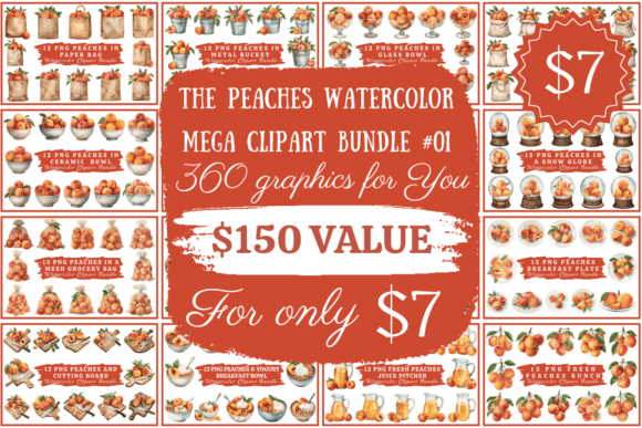 Download Peaches Watercolor Mega Clipart Bundle - Bundle Collection