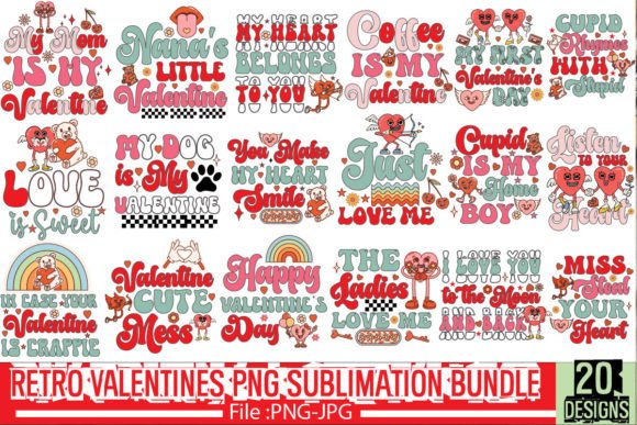 Download Retro Valentines PNG Sublimation Bundle - Png sublimation Collection