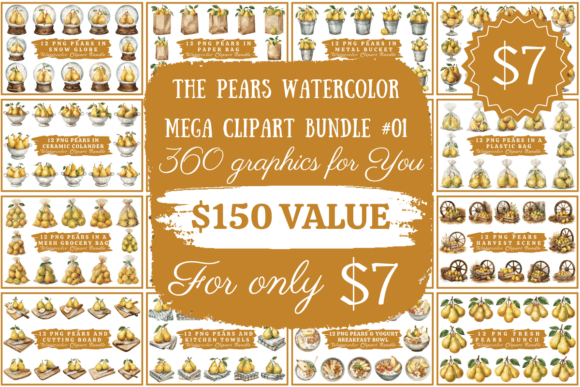 Download The Pears Watercolor Mega Clipart Bundle - Bundle Collection