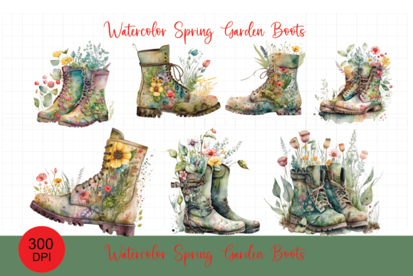 Download Spring Garden Boots Watercolor Bundle - Bundle Collection