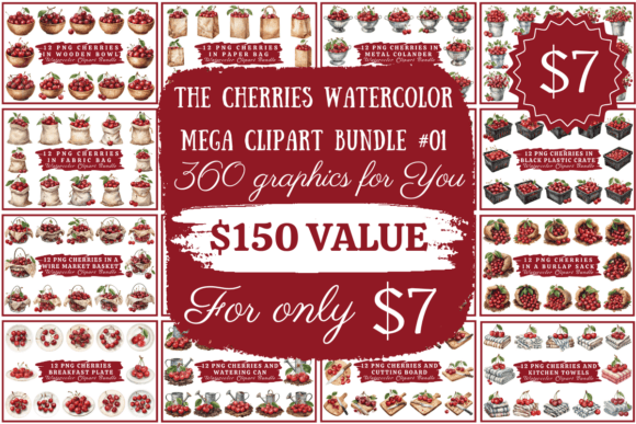 Download Cherries Watercolor Mega Clipart Bundle - Bundle Collection