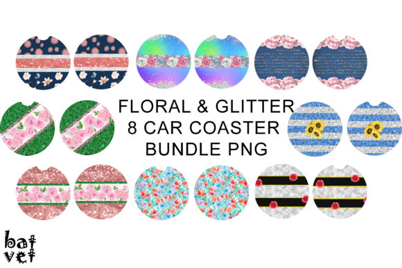 Download Floral &amp; Glitter Car Coaster Bundle PNG - Bundle Collection
