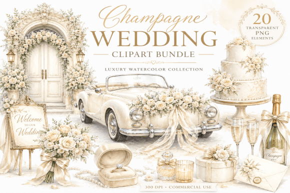 Download Champagne Wedding Clipart Bundle - Bundle Collection