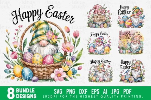 Download 8 Easter Gnome SVG Bundle Set Clipart. - Bundle Collection