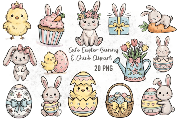 Download Cute Easter Bunny &amp; Chick Clipart Bundle - Bundle Collection