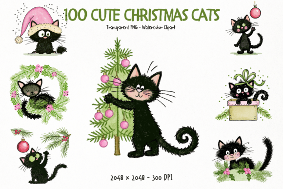 Download Cute Christmas Cats PNG Clipart Bundle - Bundle Collection