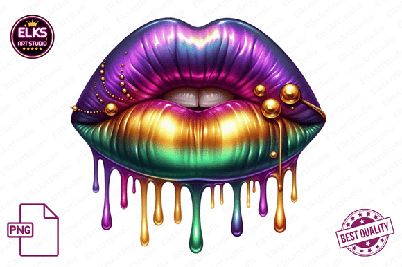 Download Mardi Gras Dripping Lips PNG Sublimation - Png sublimation Collection
