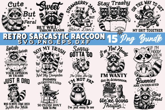 Download Retro Sarcastic Raccoon Png Bundle Funny - Bundle Collection