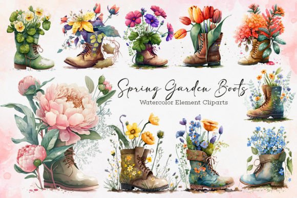 Download Watercolor Spring Garden Boots Bundle - Bundle Collection