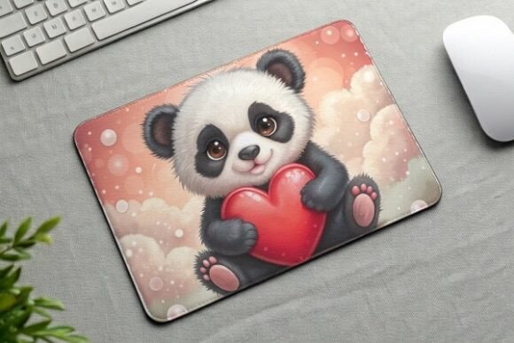 Download Panda Holding Heart Mouse Pad PNG Design - Premium Bundle