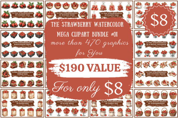 Download Strawberries Watercolor Mega Collection Bundle - Bundle Collection