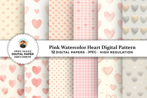 Download Pink Watercolor Heart Digital Patterns - Pink watercolor heart Collection